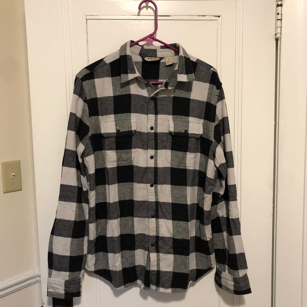UO Gray and Black Buffalo Check Flannel